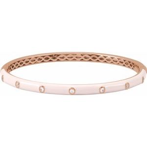 14K Rose Gold 1/5 CTW Natural Diamond & Pink Enamel 7" Bangle Bracelet