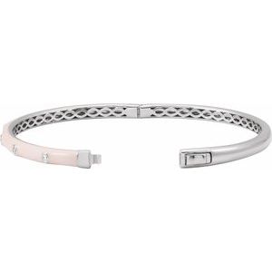 14K White Gold 1/5 CTW Natural Diamond & Pink Enamel 7" Bangle Bracelet – image 3