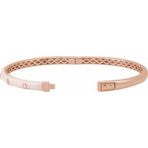 14K Rose Gold 1/5 CTW Natural Diamond & Pink Enamel 7" Bangle Bracelet – image 3