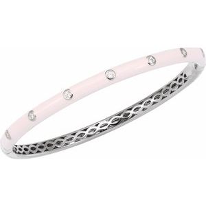 14K White Gold 1/5 CTW Natural Diamond & Pink Enamel 7" Bangle Bracelet – image 2