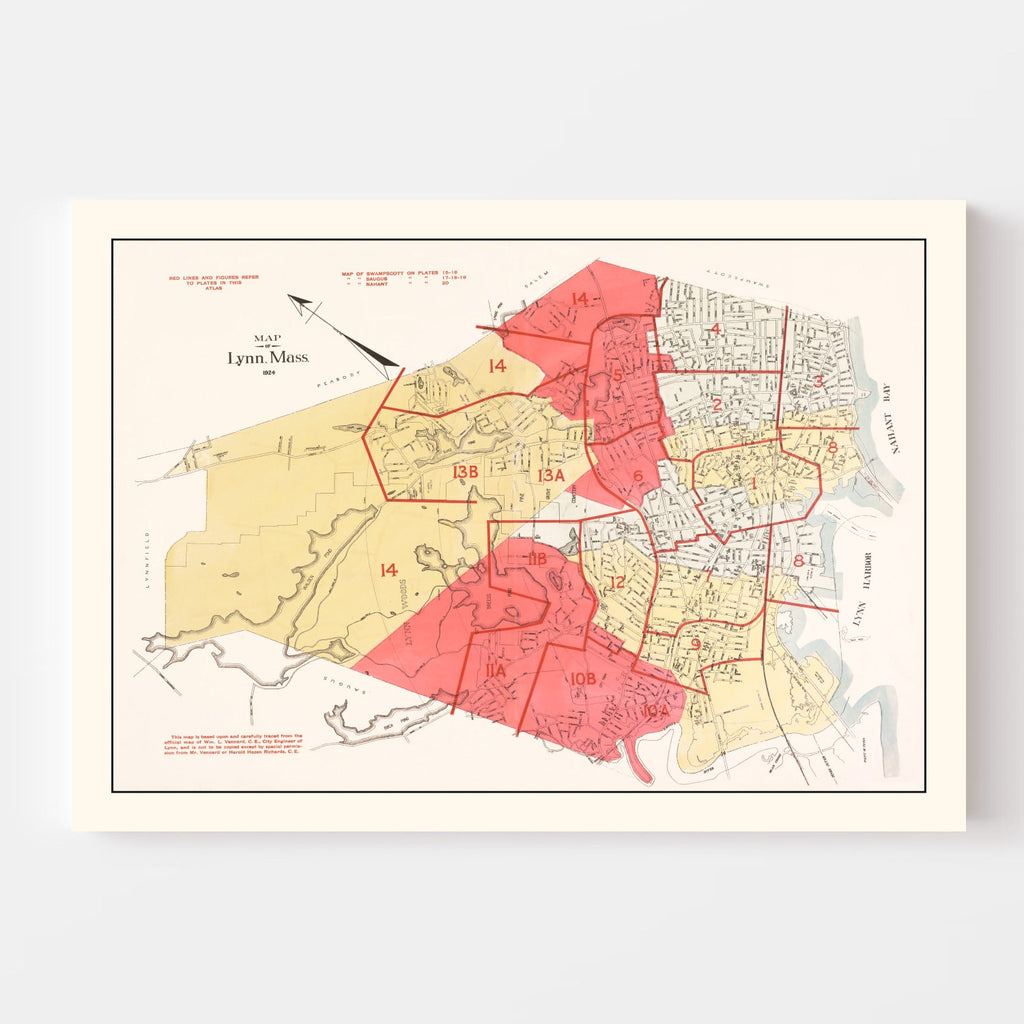 Vintage Map of Lynn, Massachusetts 1924