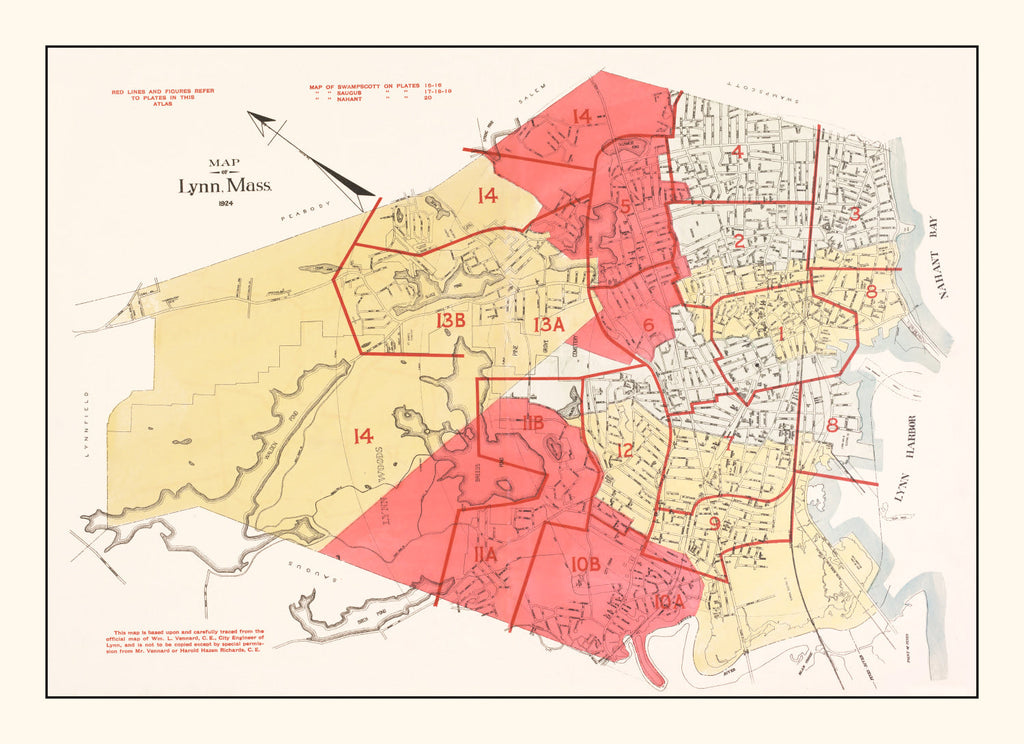 Vintage Map of Lynn, Massachusetts 1924