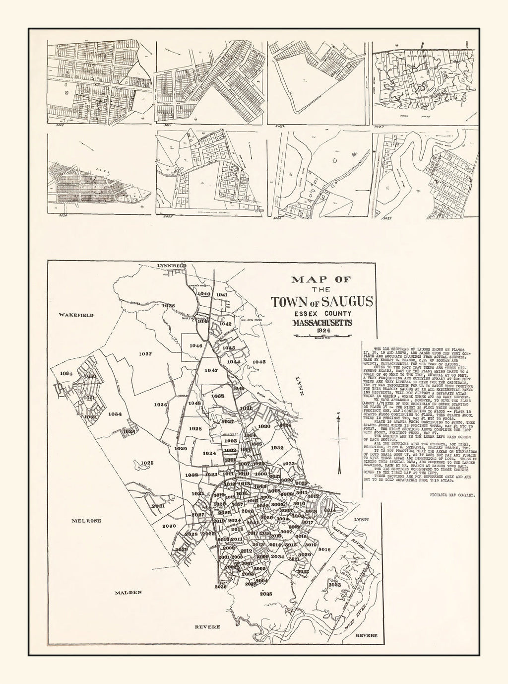 Vintage Map of Saugus, Massachusetts 1924