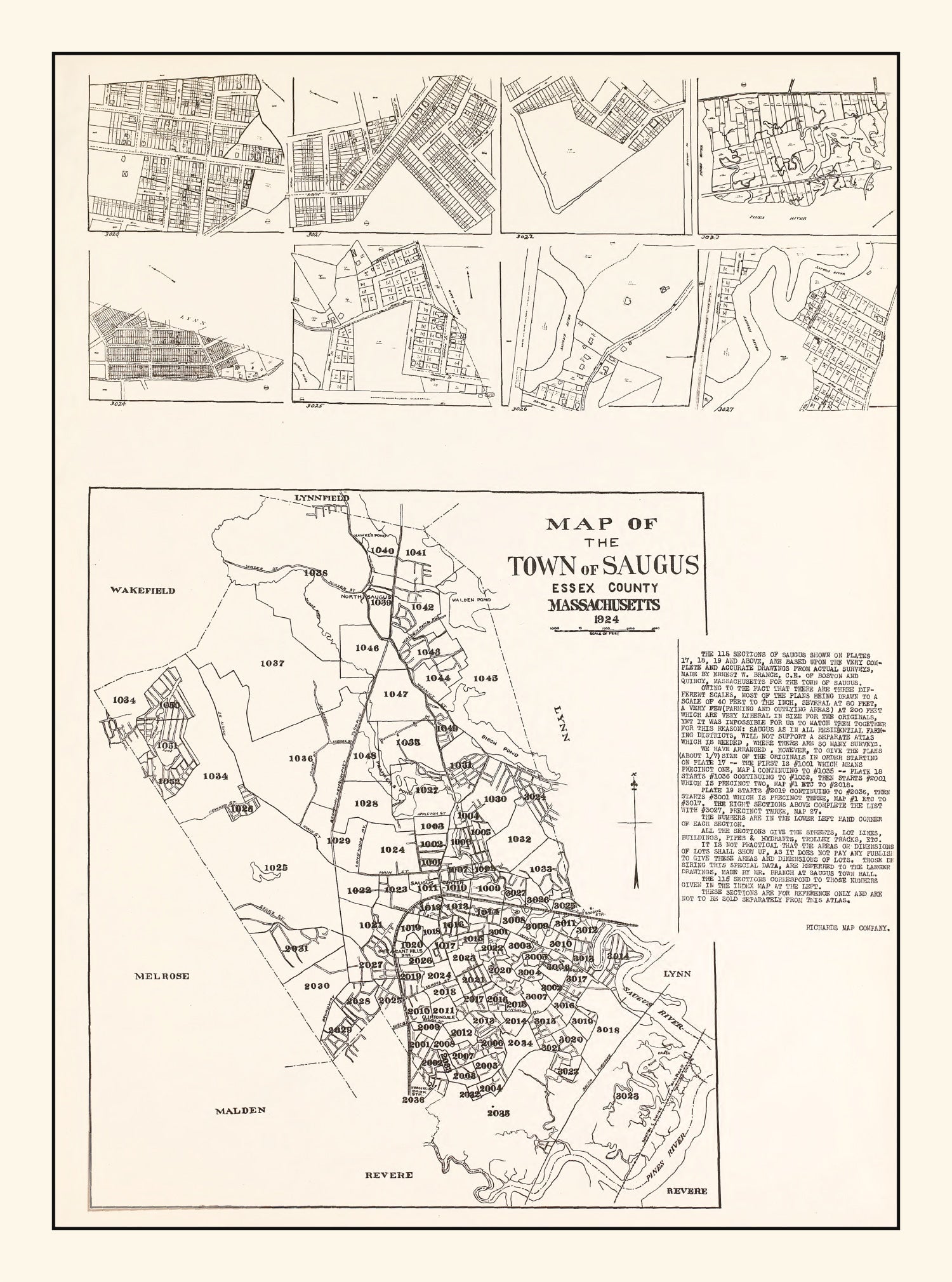 Vintage Map of Saugus, Massachusetts 1924