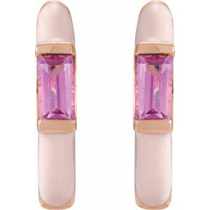 14K Rose Gold  Natural Pink Tourmaline & Pink Enamel Hinged 11 mm Hoop Earrings – image 2