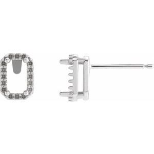14K White Gold 6x4 mm Emerald Halo-Style Earring Mounting