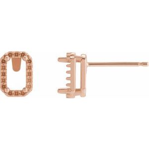 14K Rose Gold 6x4 mm Emerald Halo-Style Earring Mounting