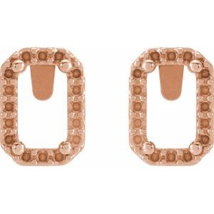 14K Rose Gold 7x5 mm Emerald Halo-Style Earring Mounting – image 2