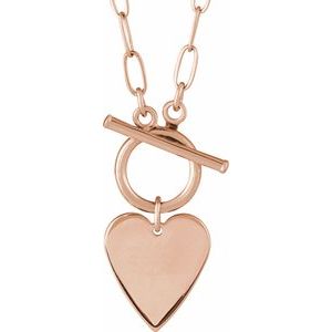 14K Rose Engravable Heart Toggle 18" Necklace