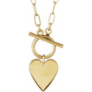14K Yellow Engravable Heart Toggle 18" Necklace