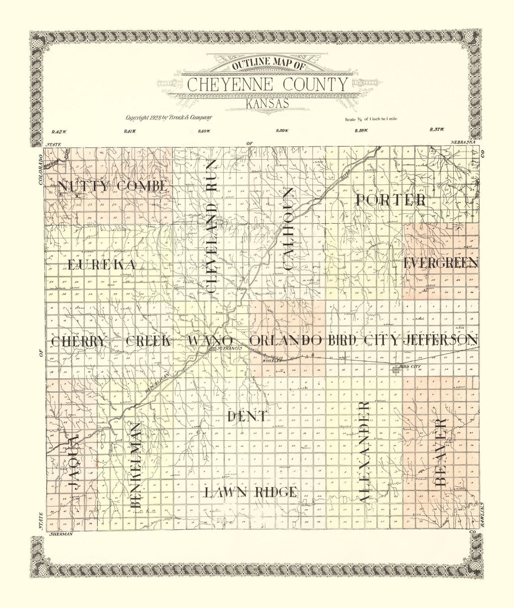 Vintage Map of Cheyenne County, Kansas 1928