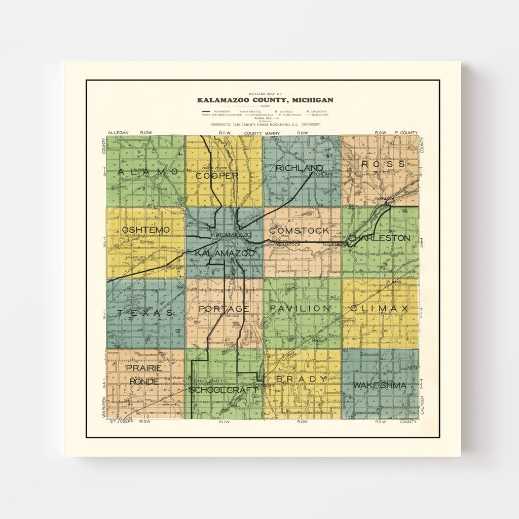 Vintage Map of Kalamazoo County, Michigan 1928