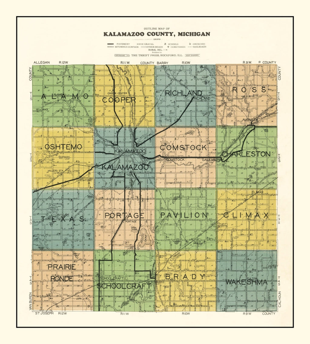 Vintage Map of Kalamazoo County, Michigan 1928