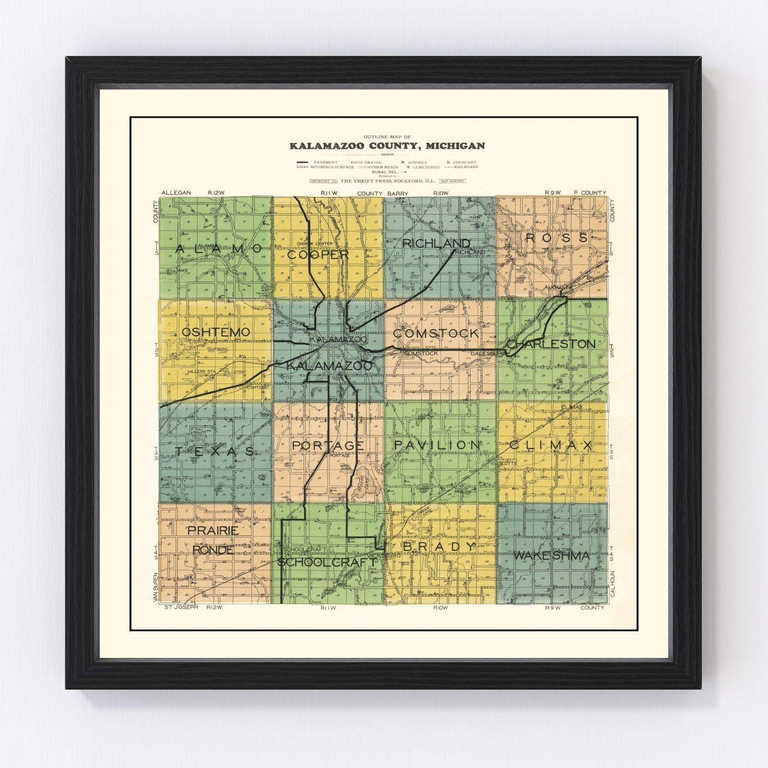 Vintage Map of Kalamazoo County, Michigan 1928