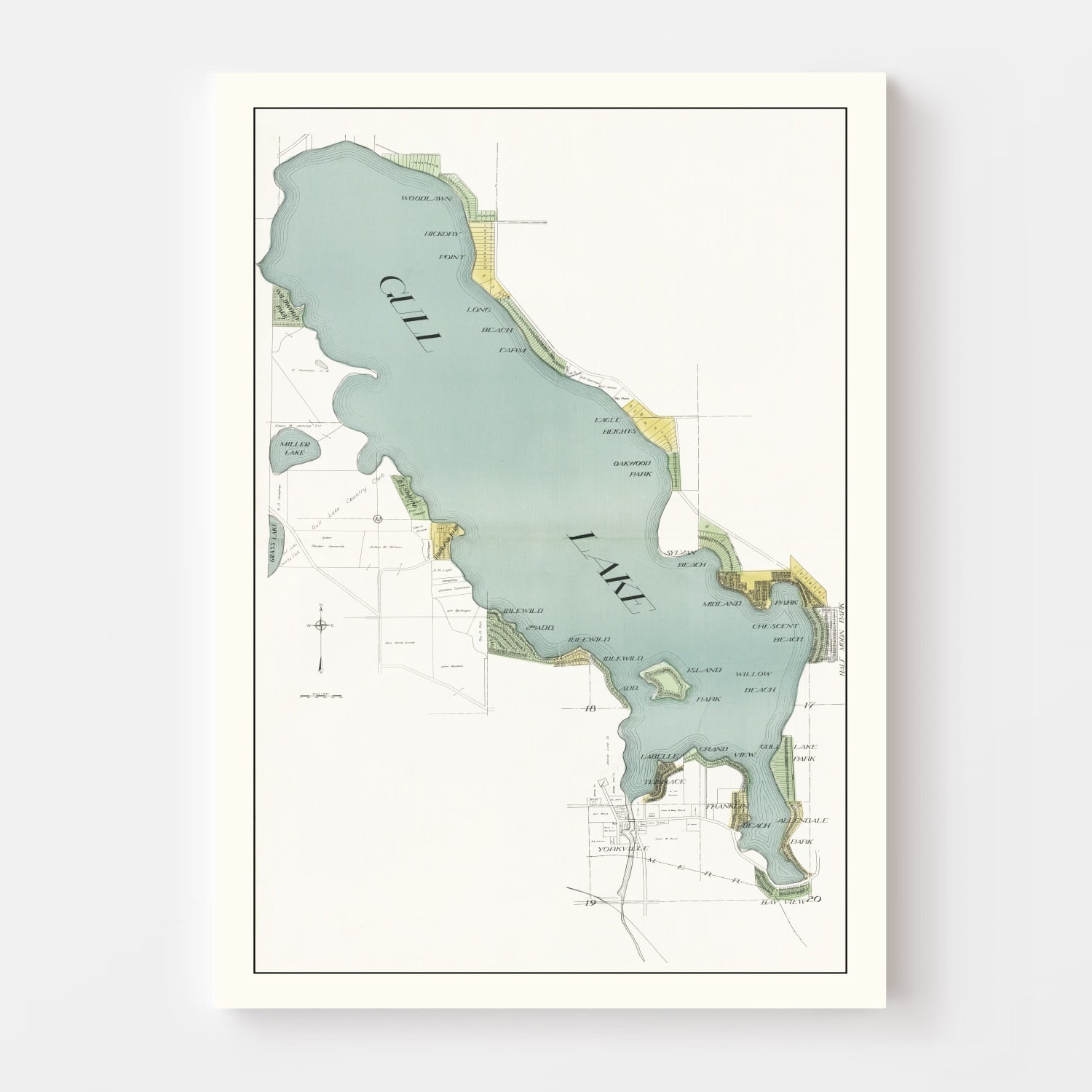 Vintage Gull Lake, MI Map 1928