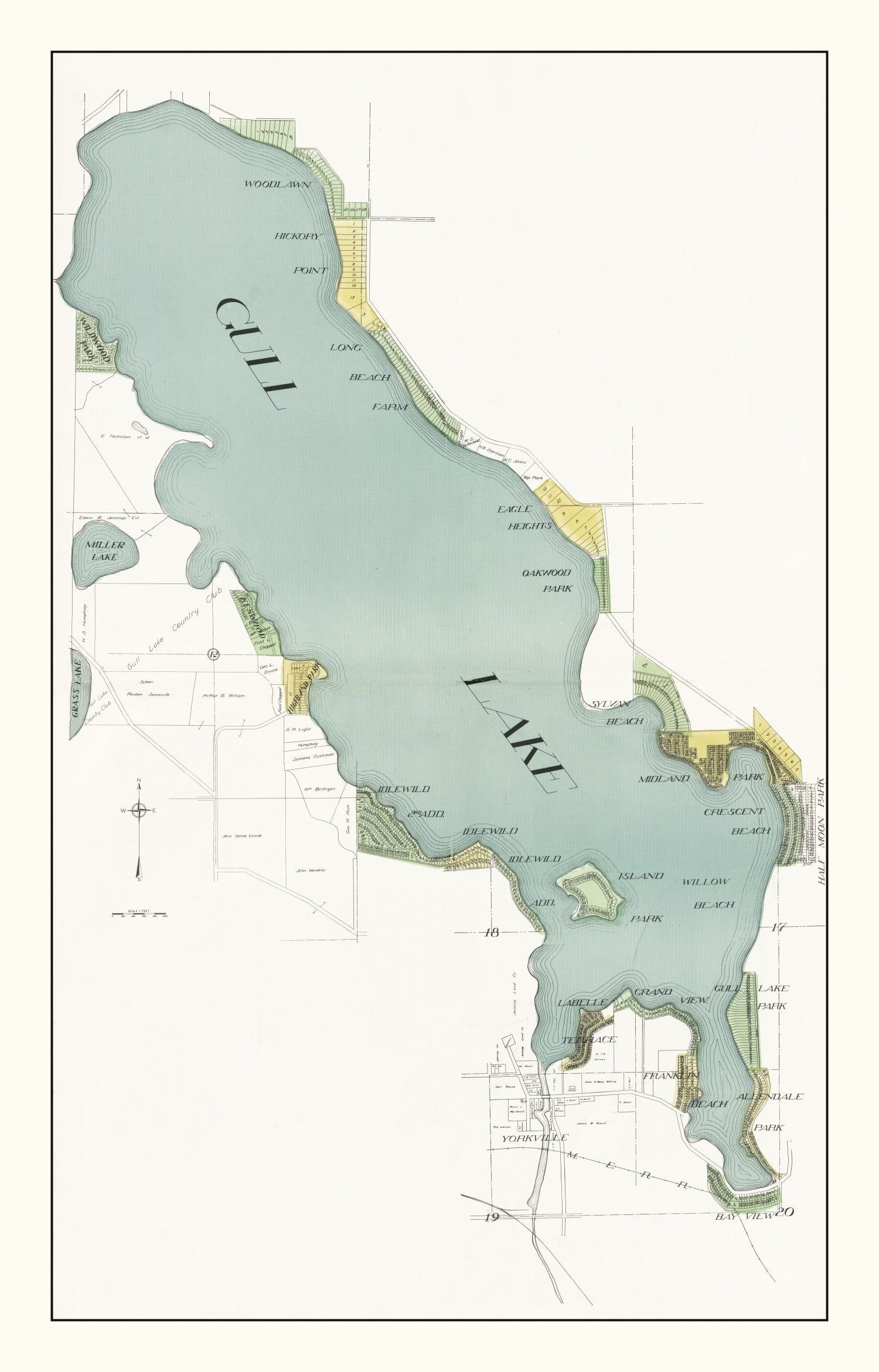 Vintage Gull Lake, MI Map 1928
