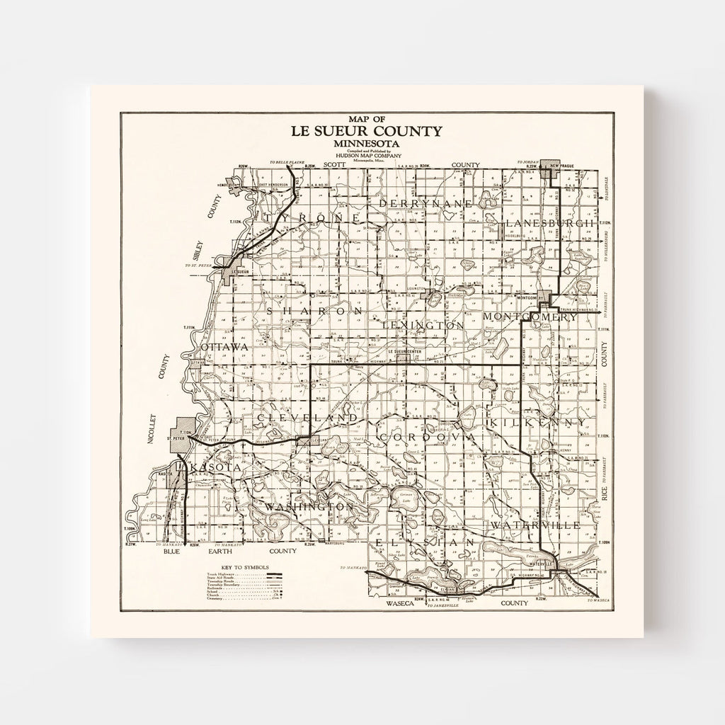 Vintage Map of Le Sueur County, Minnesota 1928