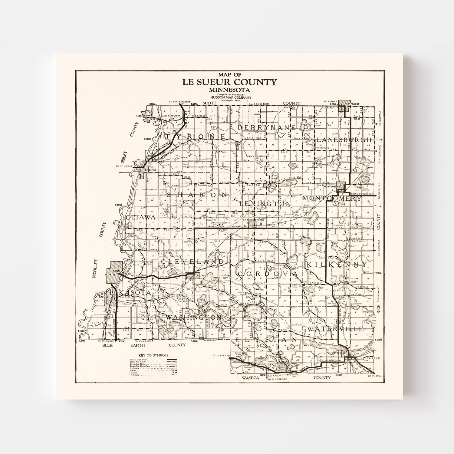 Vintage Map of Le Sueur County, Minnesota 1928