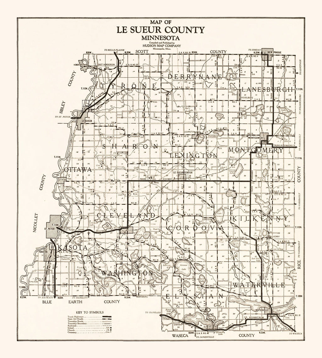 Vintage Map of Le Sueur County, Minnesota 1928
