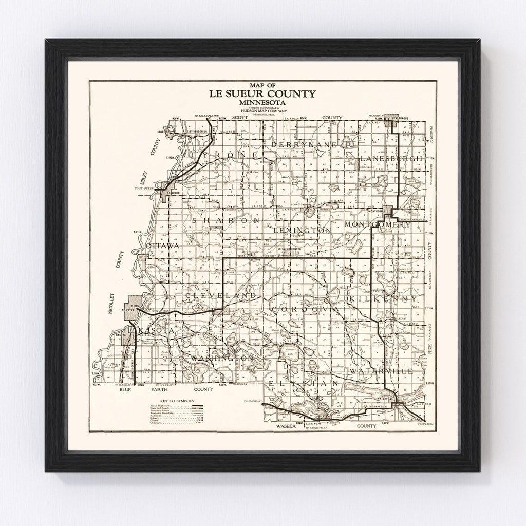 Vintage Map of Le Sueur County, Minnesota 1928