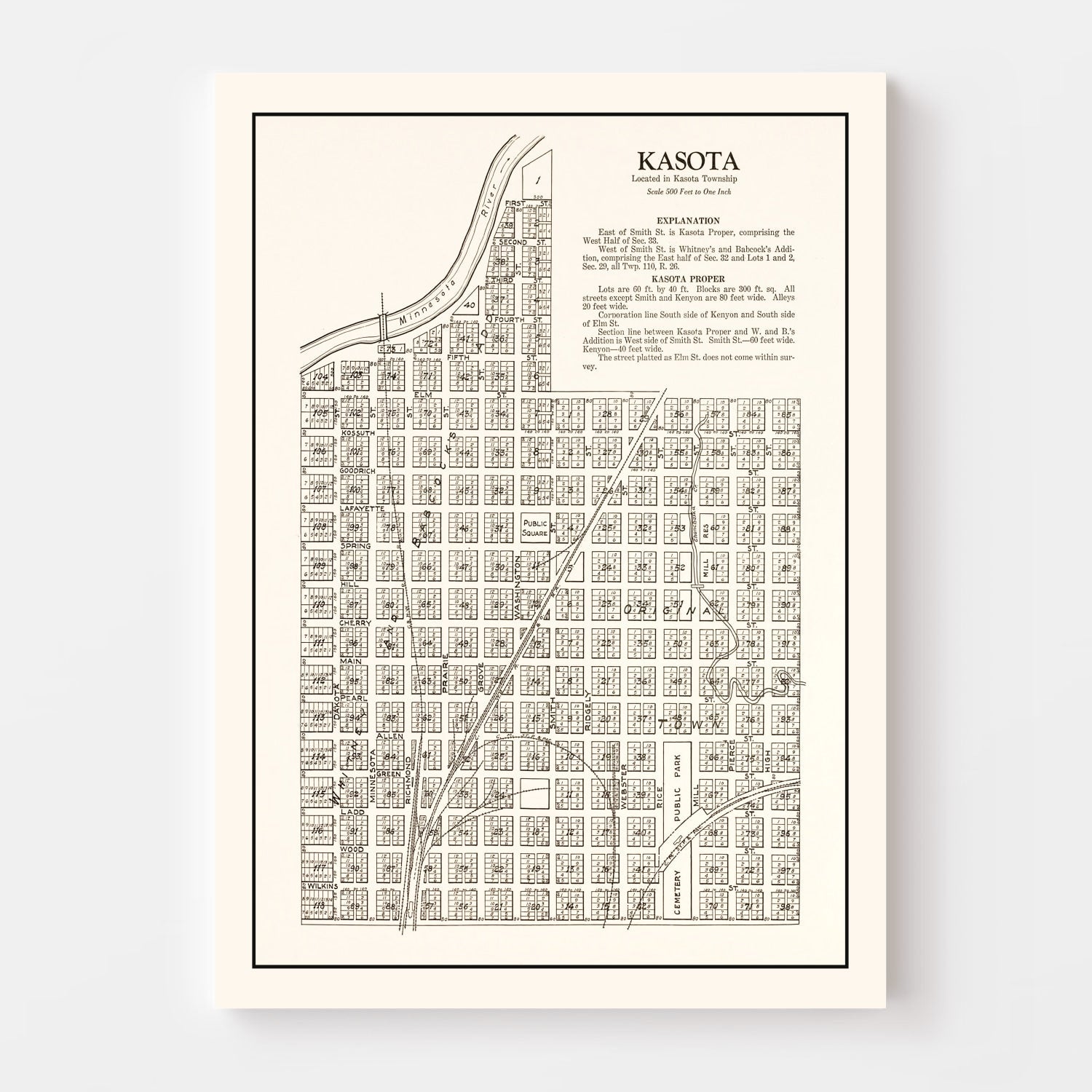 Vintage Map of Kasota, Minnesota 1928