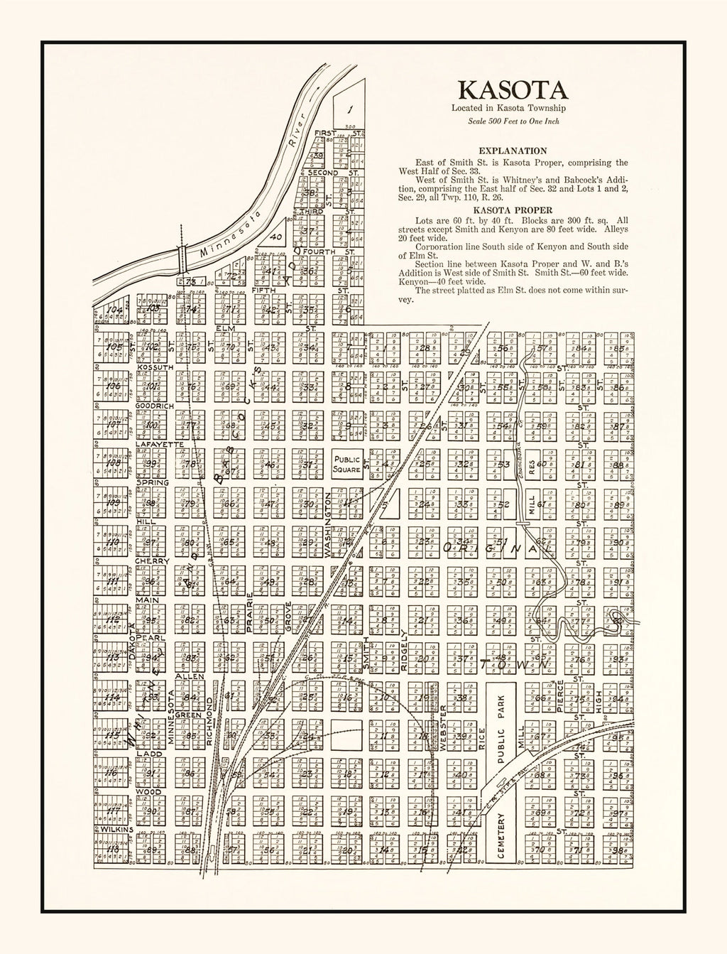 Vintage Map of Kasota, Minnesota 1928