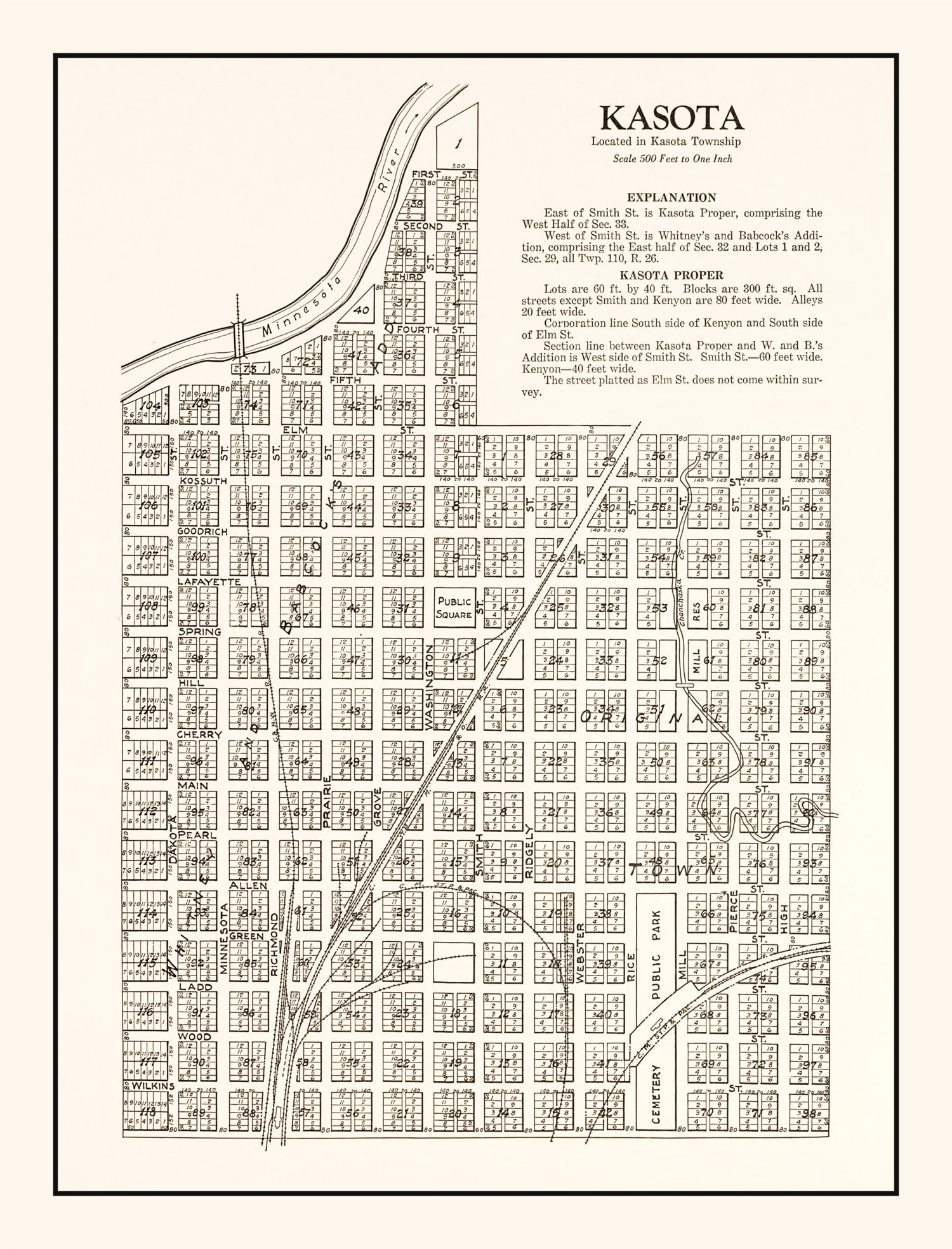 Vintage Map of Kasota, Minnesota 1928