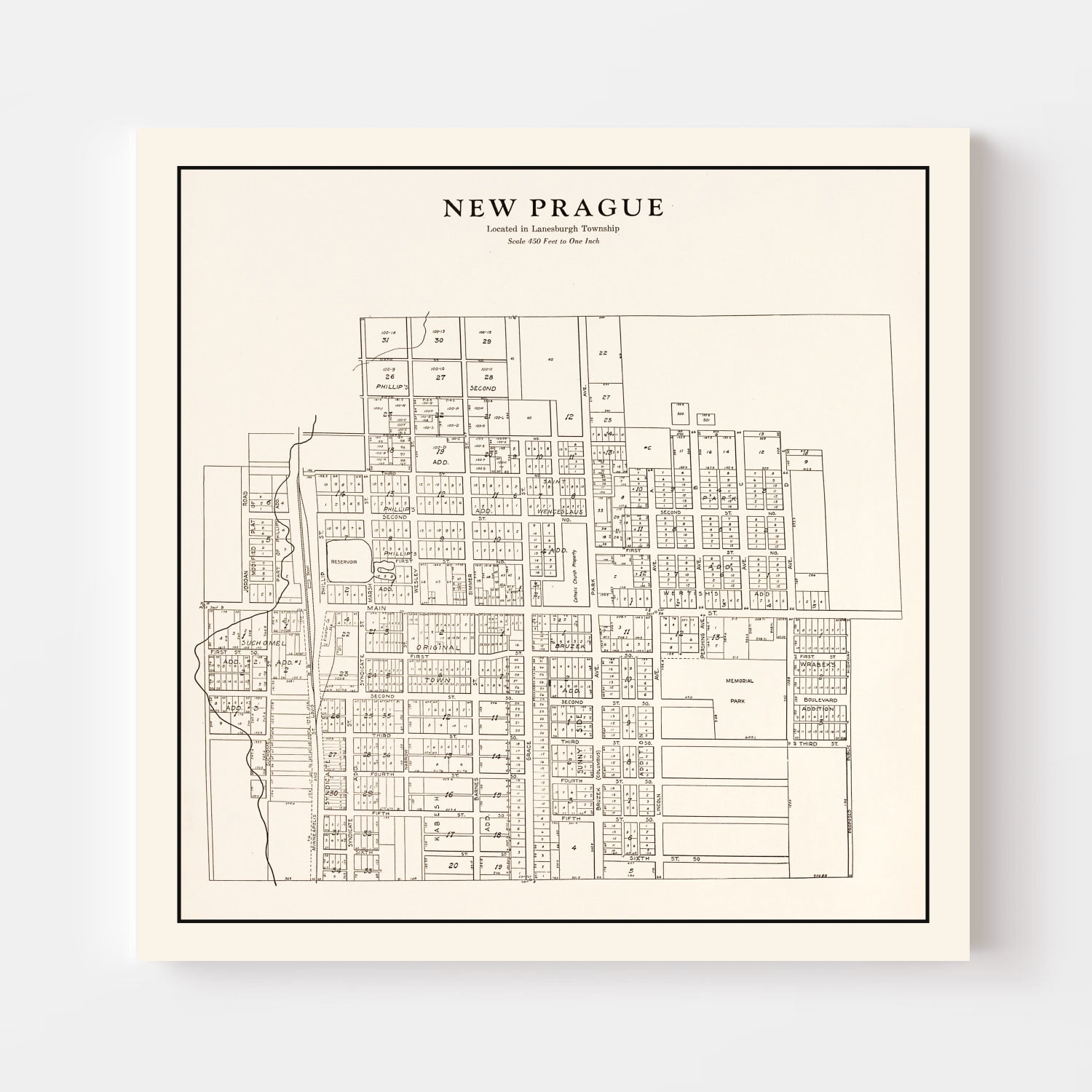 Vintage Map of New Prague, Minnesota 1928