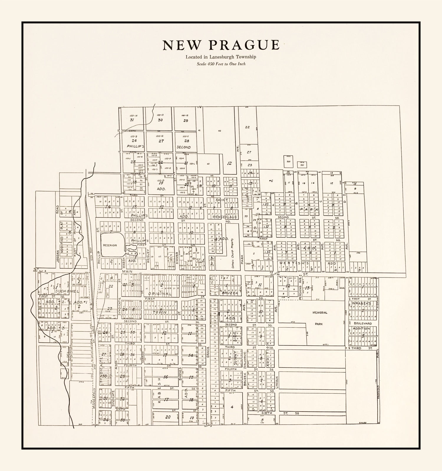 Vintage Map of New Prague, Minnesota 1928