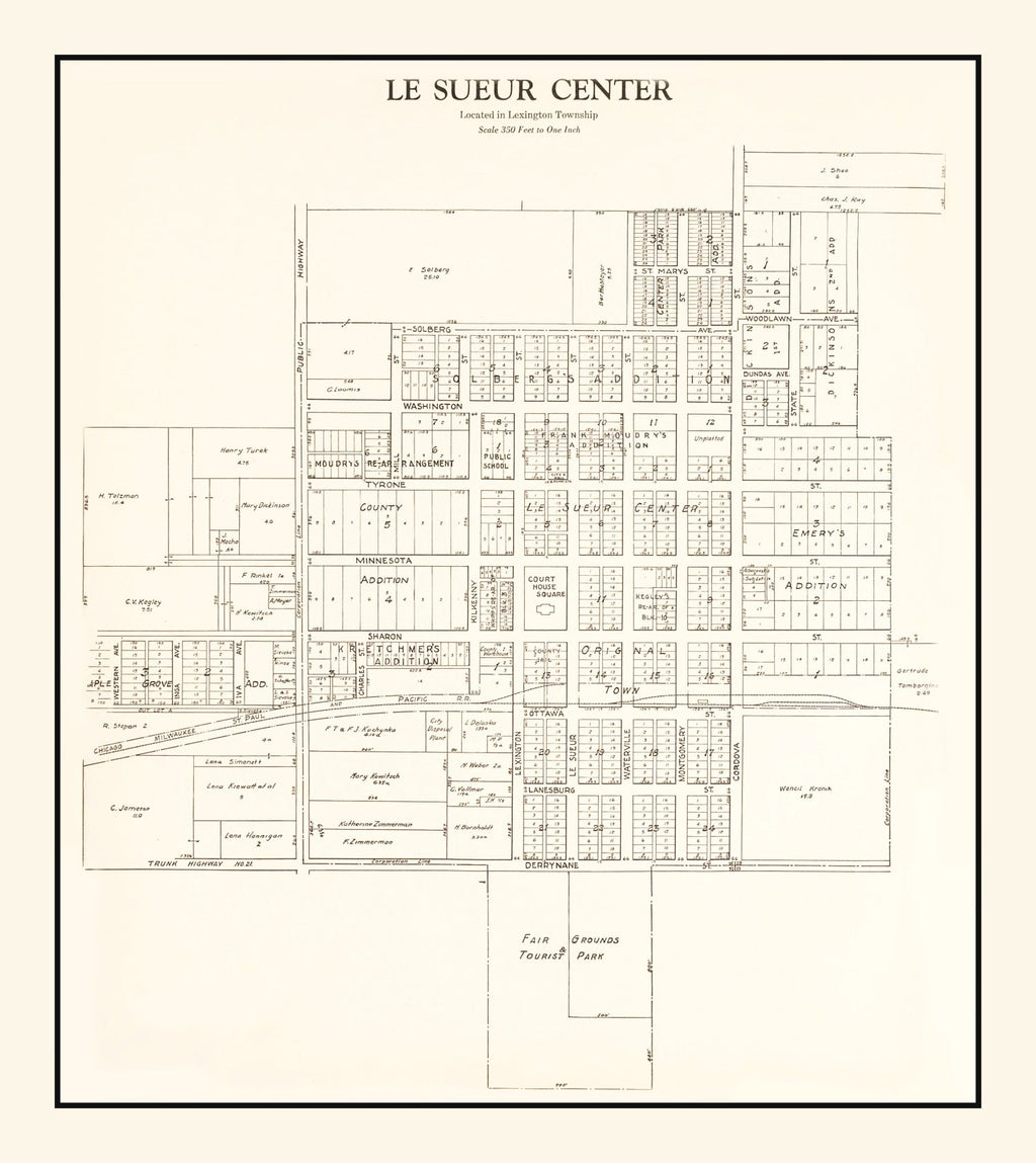 Vintage Map of Le Sueur Center, Minnesota 1928