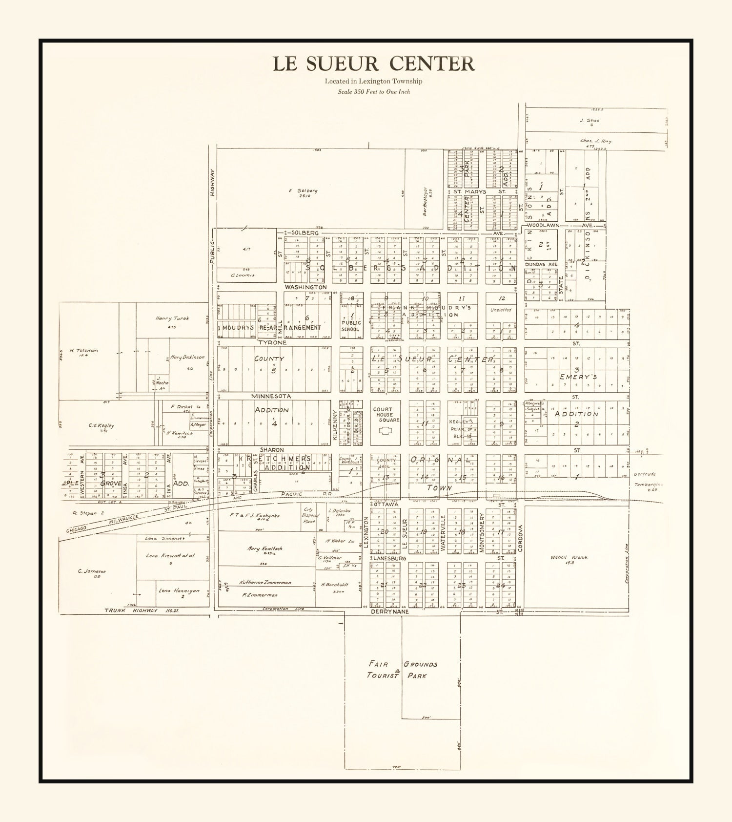 Vintage Map of Le Sueur Center, Minnesota 1928