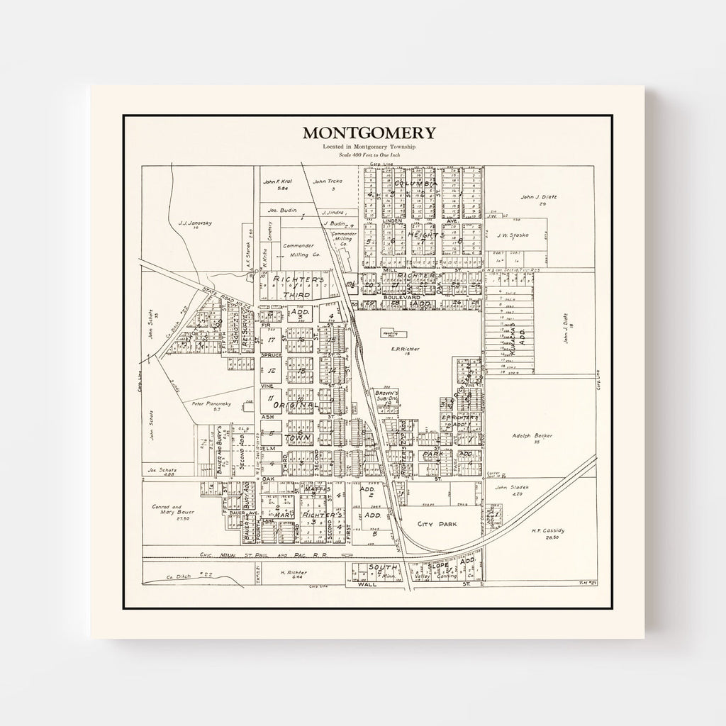 Vintage Map of Montgomery, Minnesota 1928