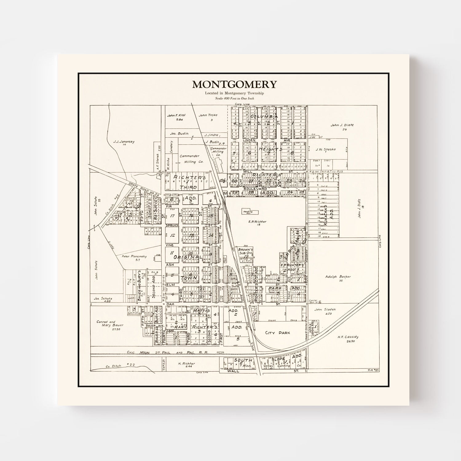 Vintage Map of Montgomery, Minnesota 1928