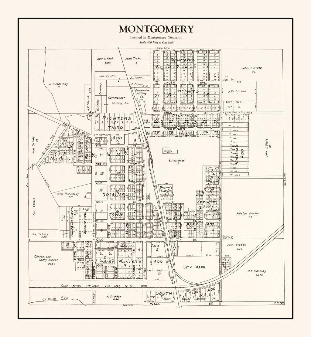 Vintage Map of Montgomery, Minnesota 1928