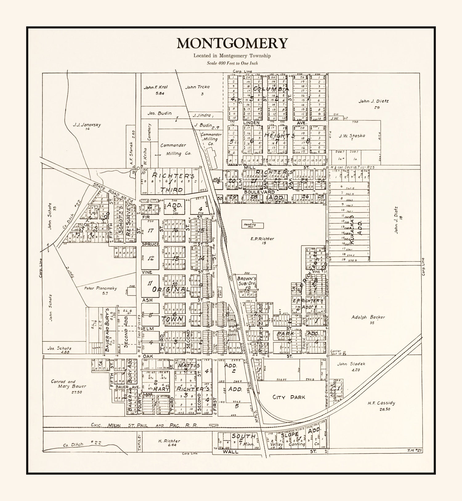 Vintage Map of Montgomery, Minnesota 1928