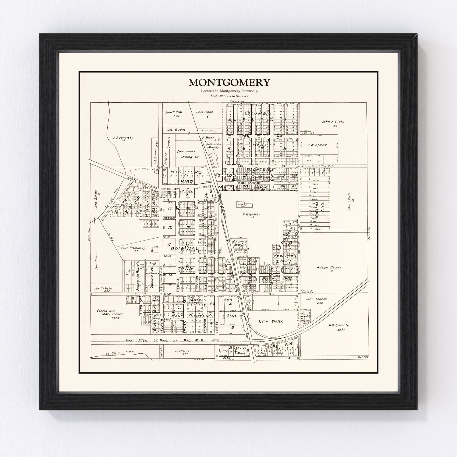 Vintage Map of Montgomery, Minnesota 1928