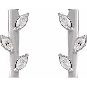 Platinum 1/10 CTW Natural Diamond Floral Bar Earrings – image 2