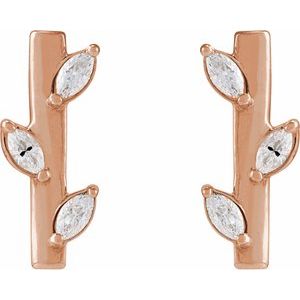 14K Rose Gold 1/10 CTW Natural Diamond Floral Bar Earrings