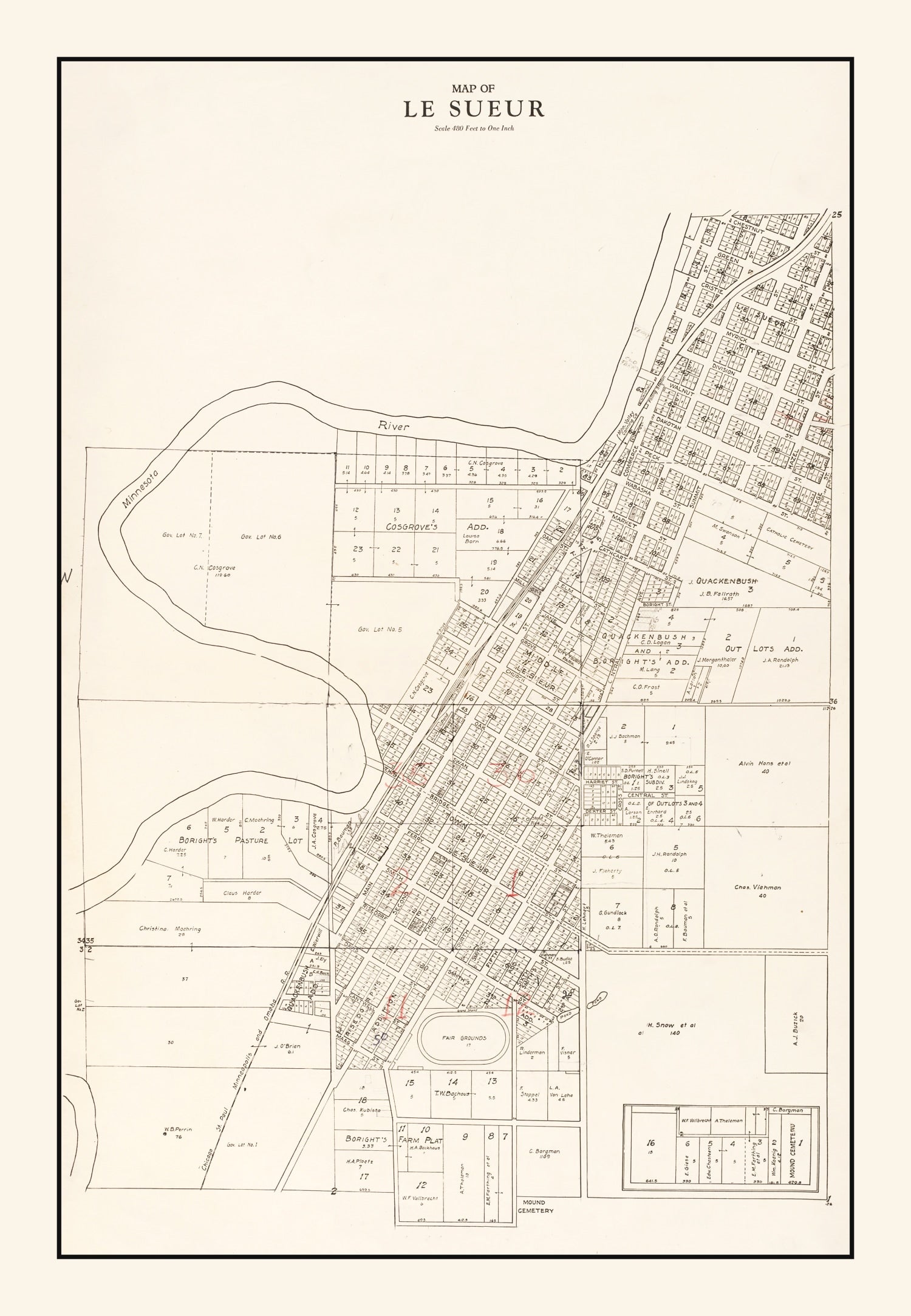 Vintage Map of Le Sueur, Minnesota 1928