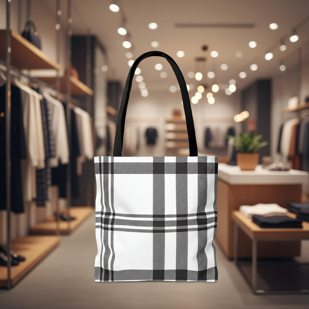 Black and White Plaid Tote Bag