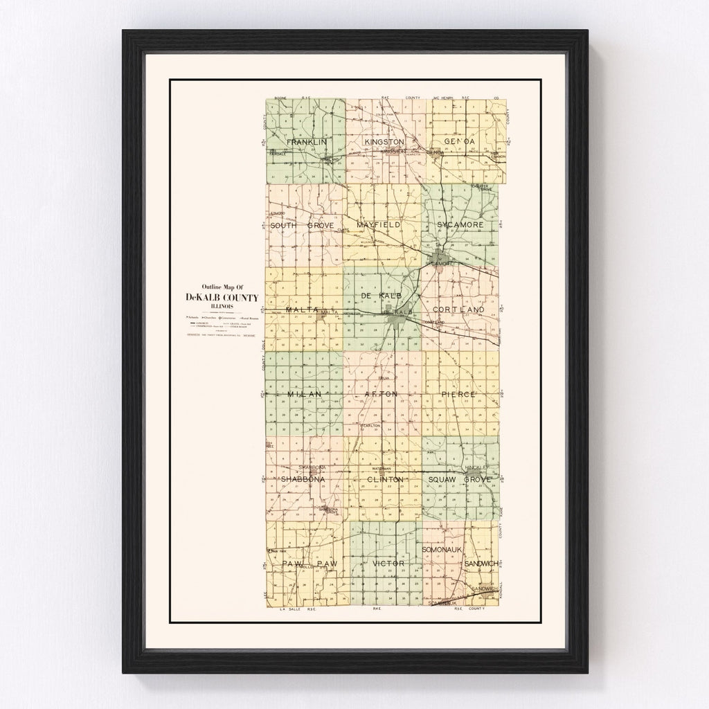Vintage Map of De Kalb County, Illinois 1929