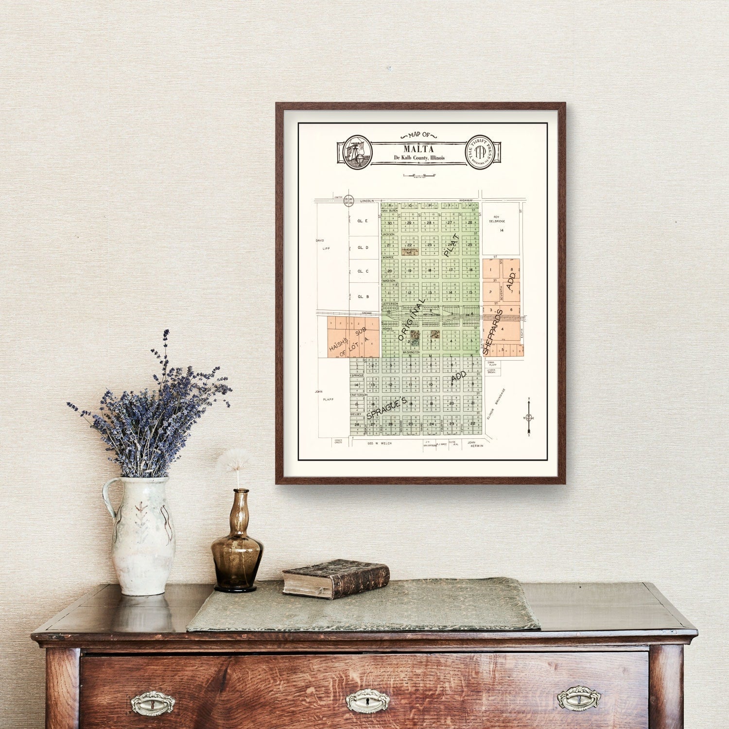 Vintage Map of Malta, Illinois 1929