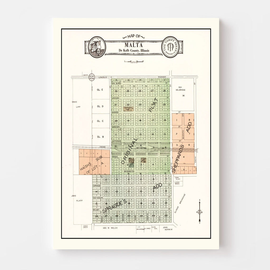 Vintage Map of Malta, Illinois 1929