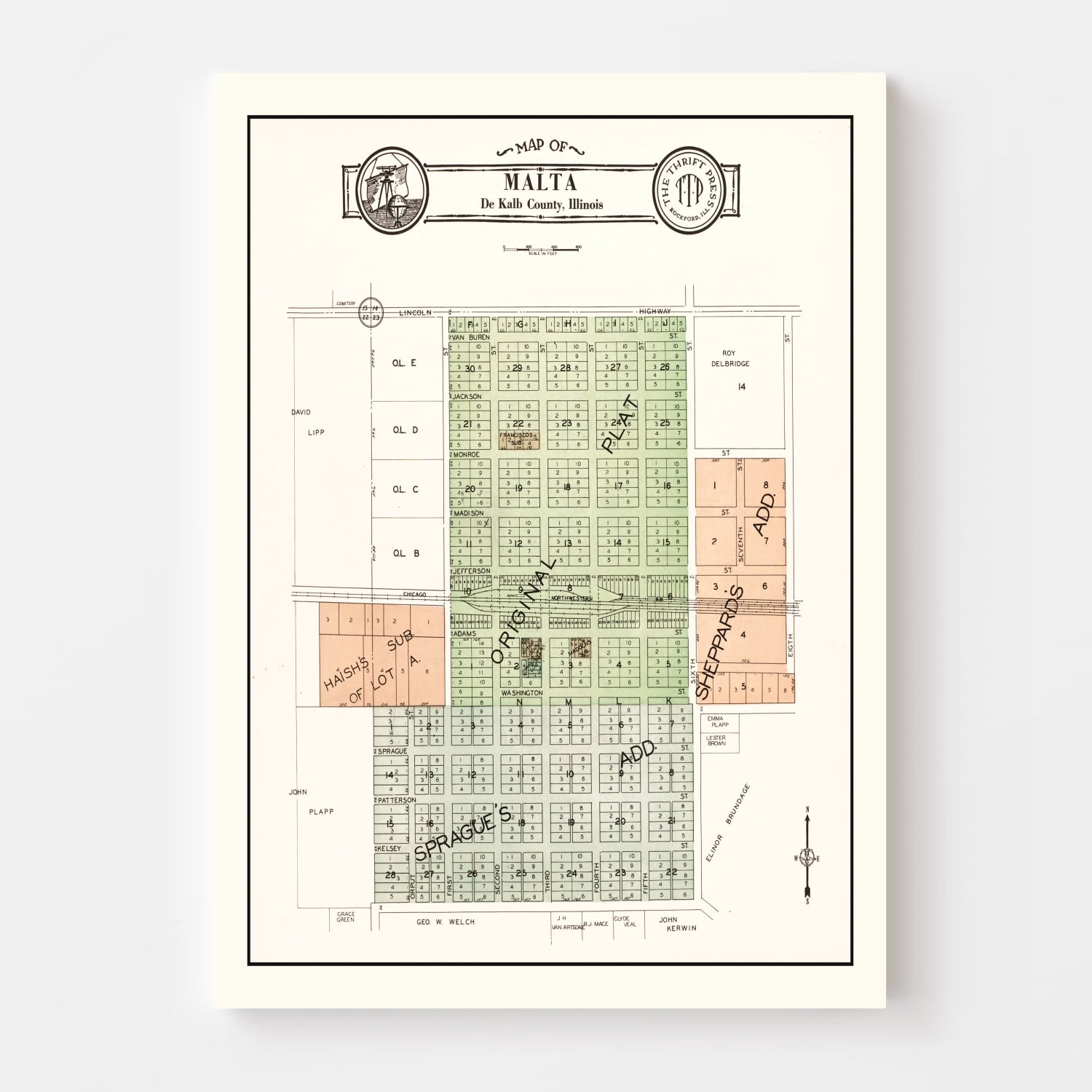 Vintage Map of Malta, Illinois 1929