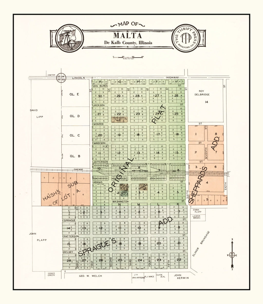 Vintage Map of Malta, Illinois 1929