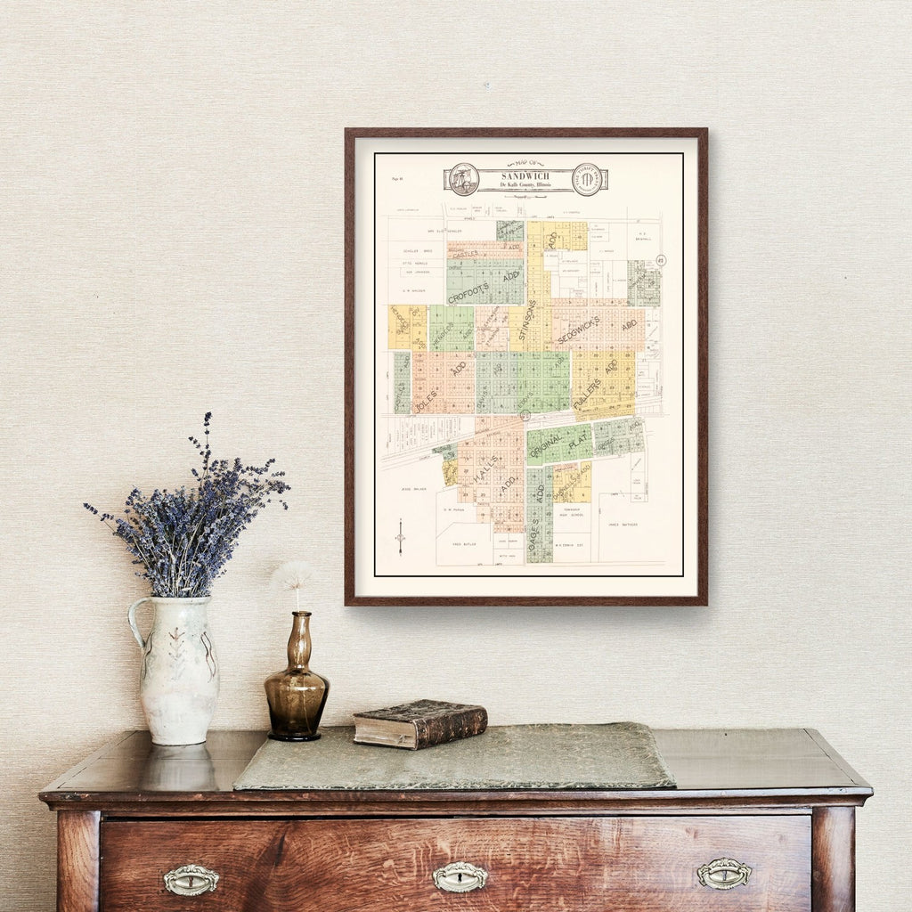 Vintage Map of Sandwich, Illinois 1929