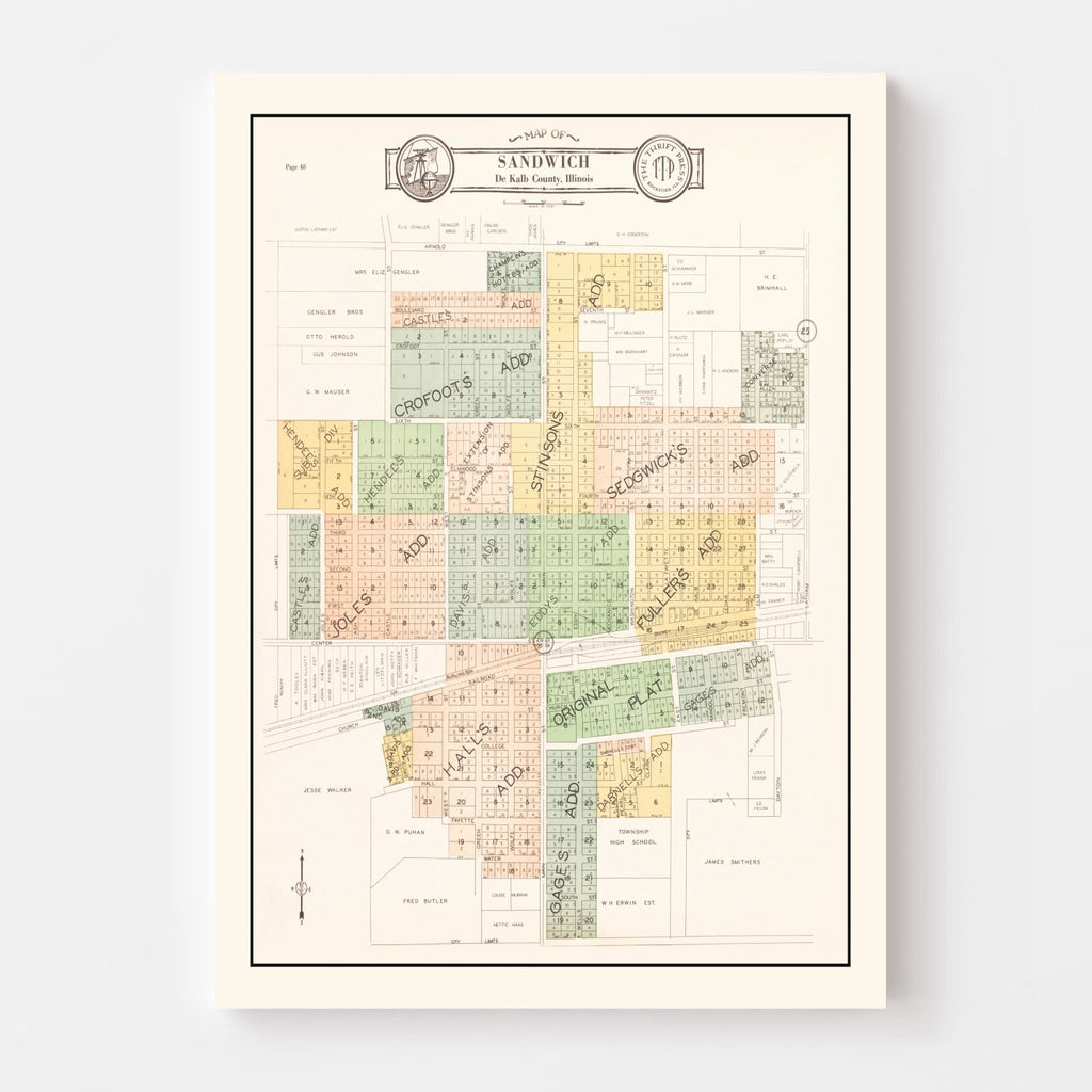 Vintage Map of Sandwich, Illinois 1929