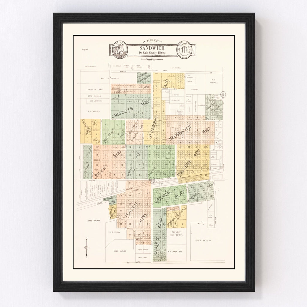Vintage Map of Sandwich, Illinois 1929