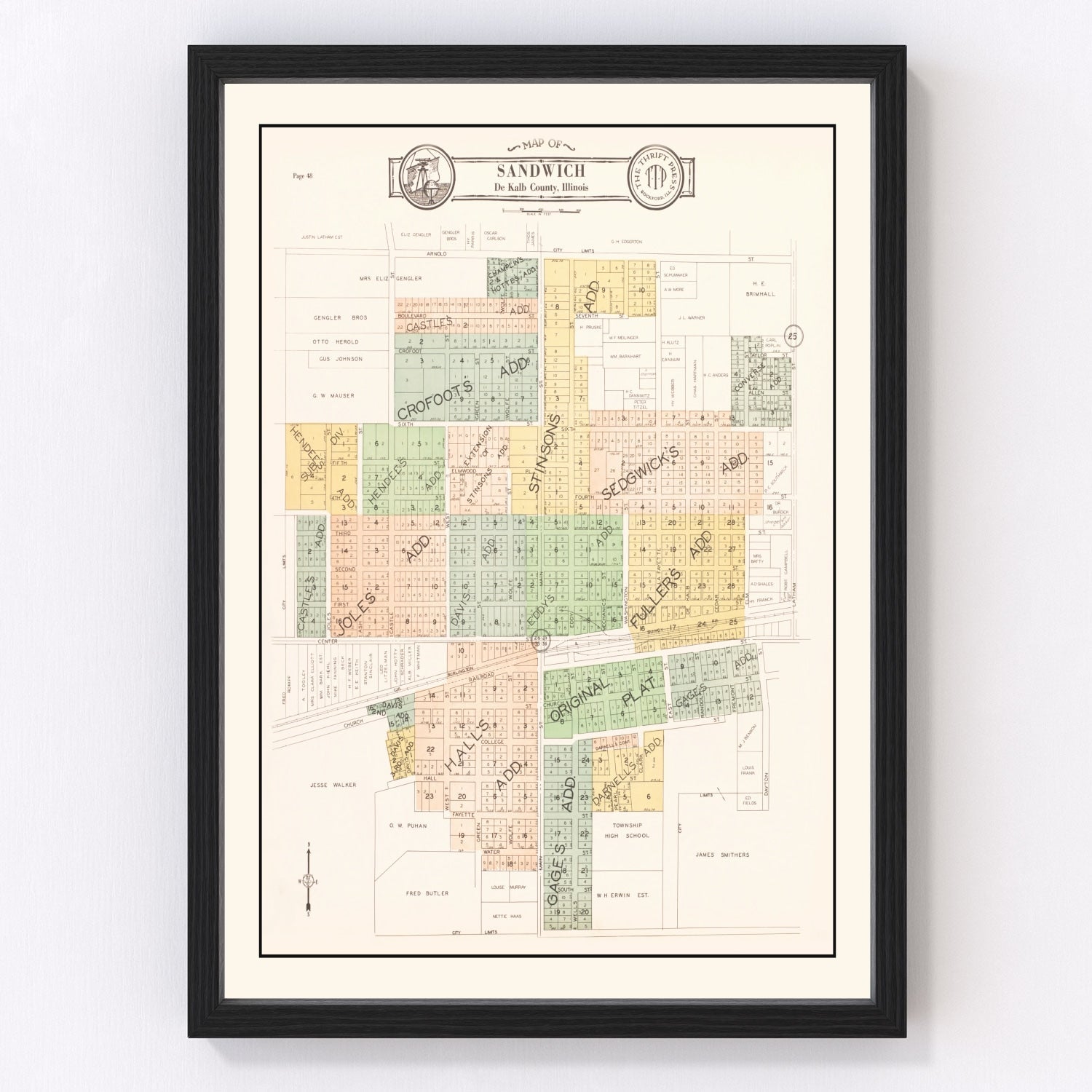 Vintage Map of Sandwich, Illinois 1929