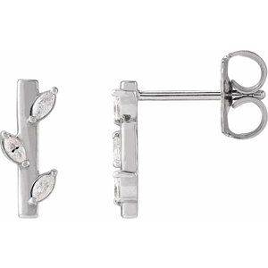 14K White Gold 1/10 CTW Natural Diamond Floral Bar Earrings